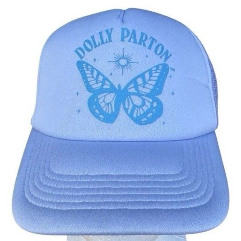 NWT Dolly Parton Butterfly Light Blue Trucker Mesh Snapback Cap Baseball Hat